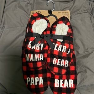 Houseshoes, buffalo plaid mama,pap and baby bear